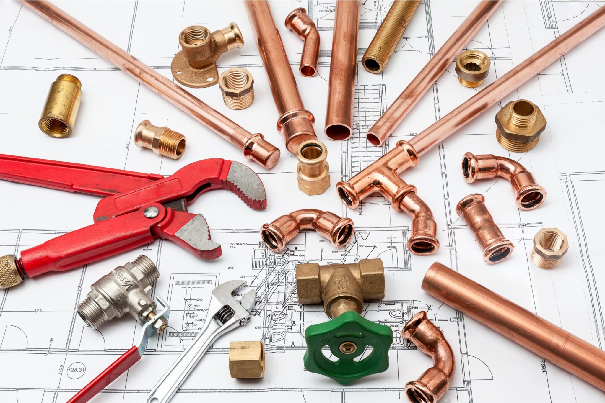Copper pipes, fittings, valves, and plumbing tools in Deltona