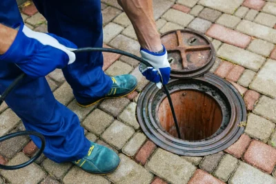 Plumber cleaning an outdoor sewer drain in Deltona