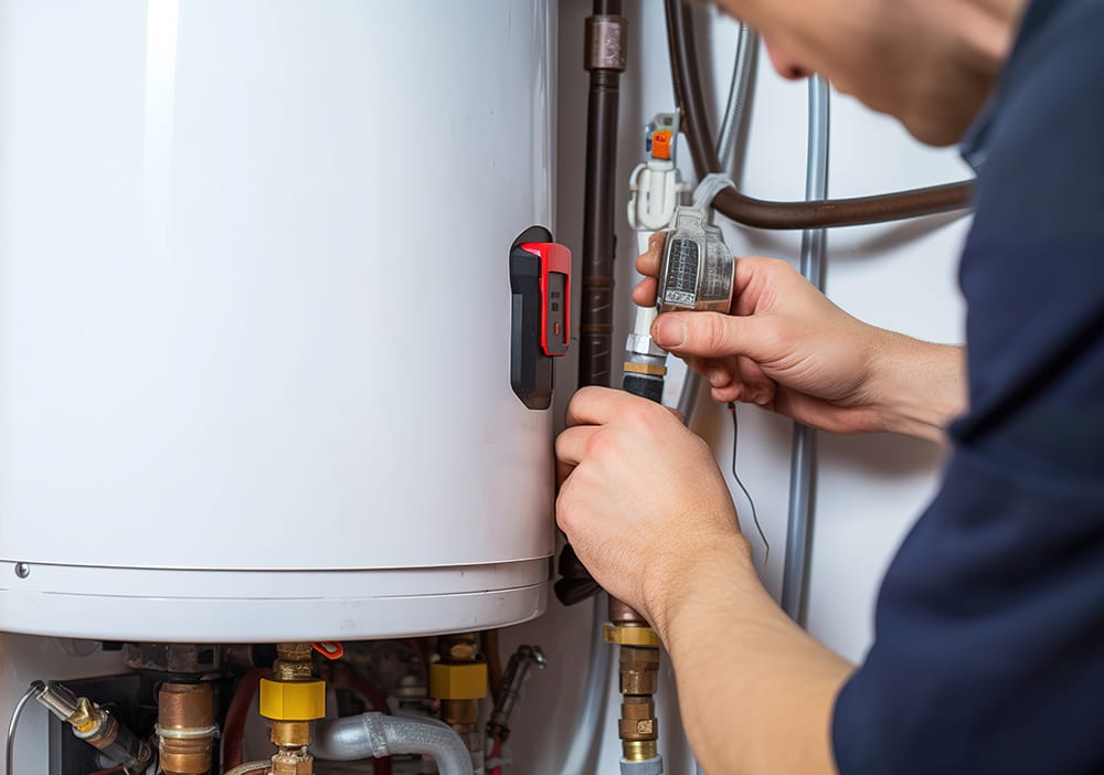 Technician repairing pipes connected to a water heater in Deltona